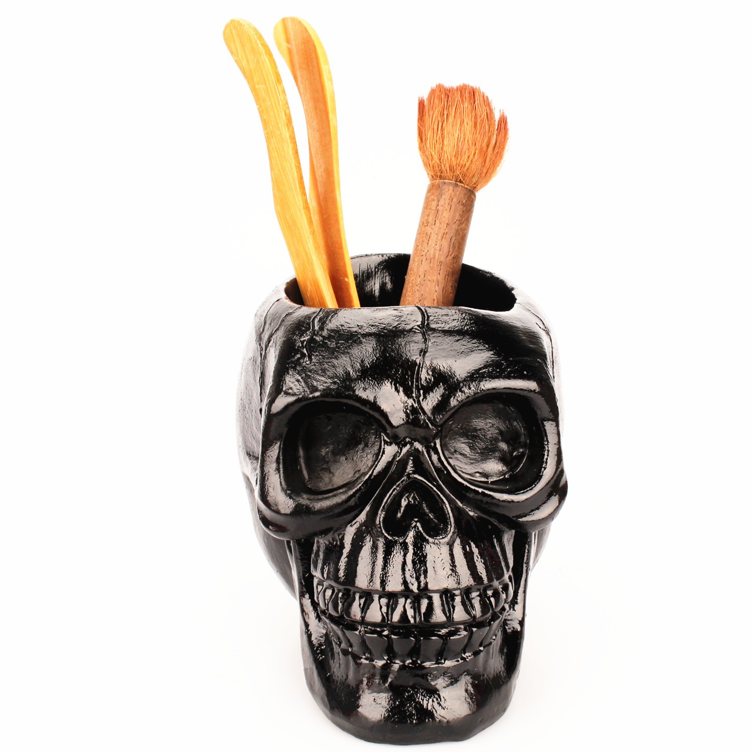 Black Skull Storage Pen Holder for Human Skull Makeup Pen