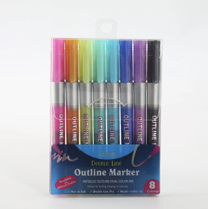 Double Line Outline Pen Set Fluorescent Pen Dual Color DIY Handnet Press Shiny Fluorescent Pen - Image 5