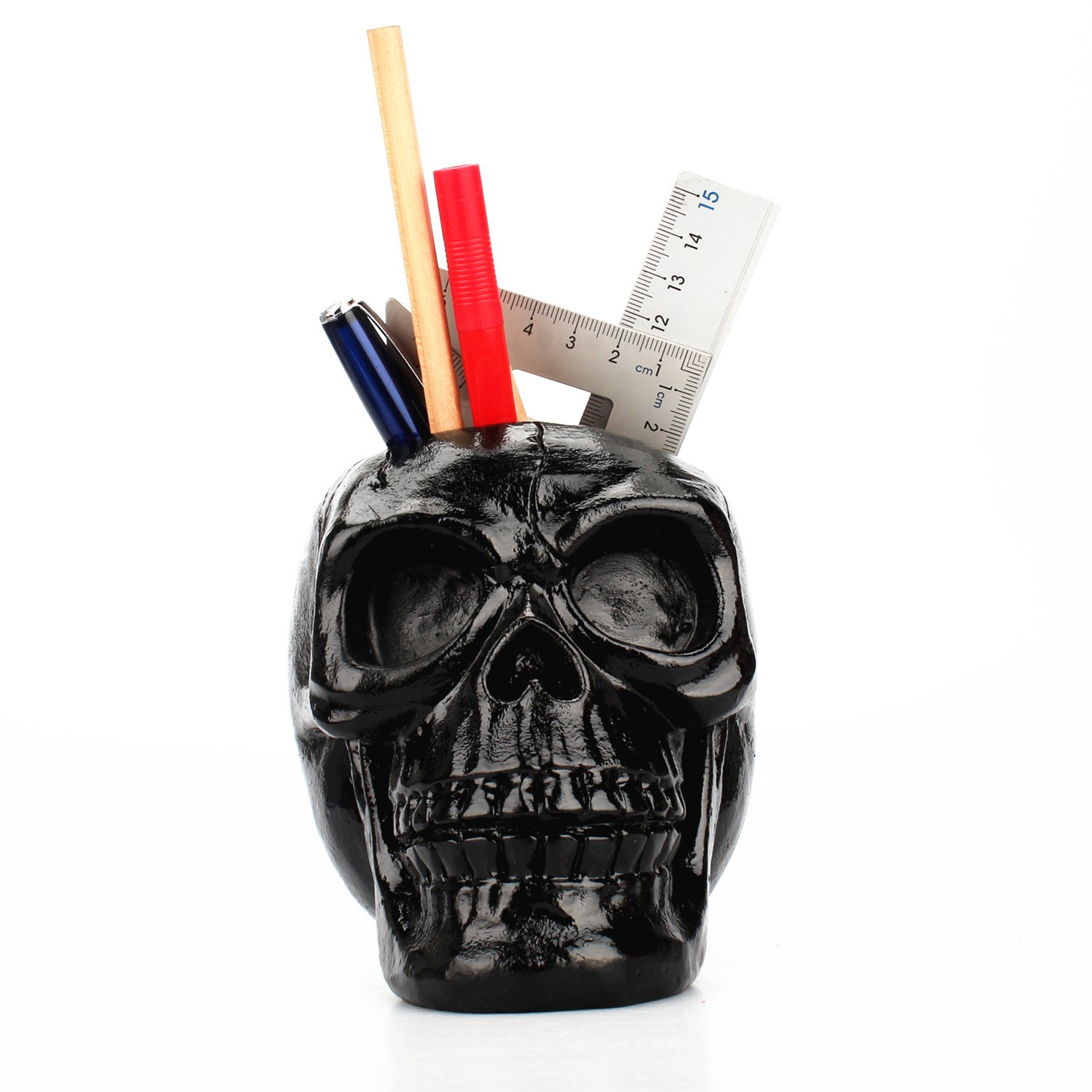 Black Skull Storage Pen Holder for Human Skull Makeup Pen - Image 7
