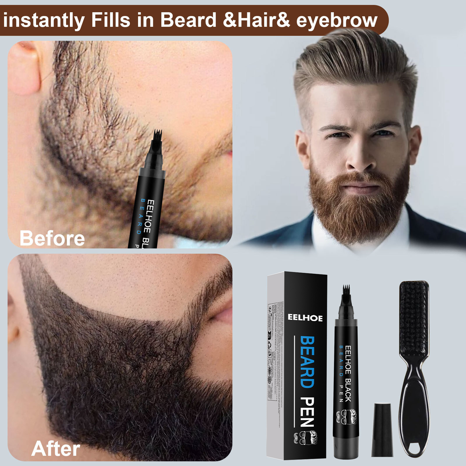 Beard Refill Pen Kit Men's Beard Natural Waterproof Beard Pen Beard Tracing Pen - Image 5