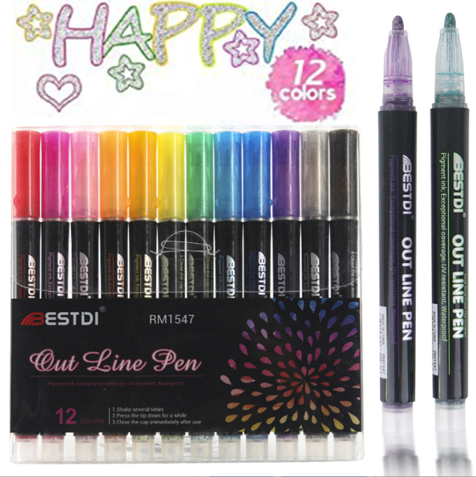 Double Line Outline Pen Set Fluorescent Pen Dual Color DIY Handnet Press Shiny Fluorescent Pen - Image 6