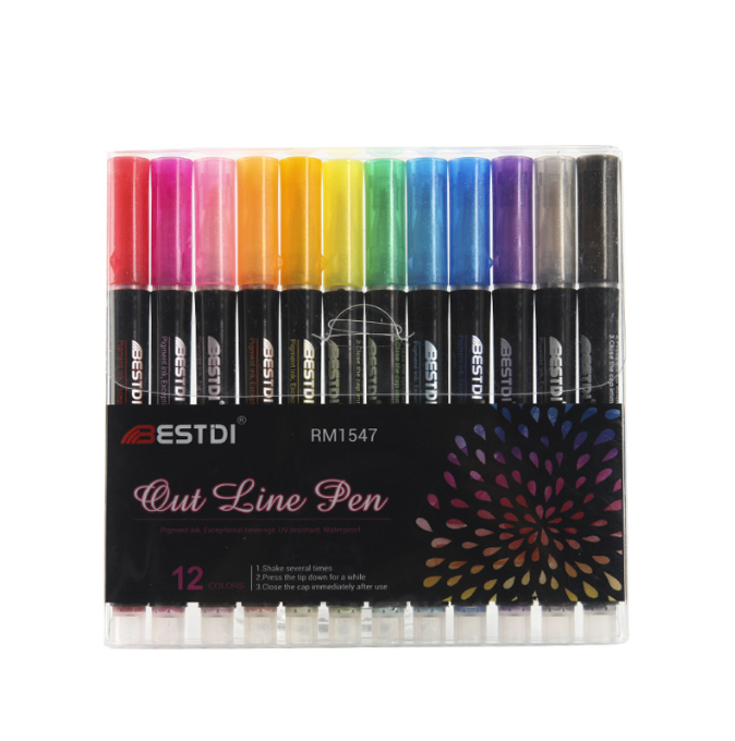 Double Line Outline Pen Set Fluorescent Pen Dual Color DIY Handnet Press Shiny Fluorescent Pen - Image 2