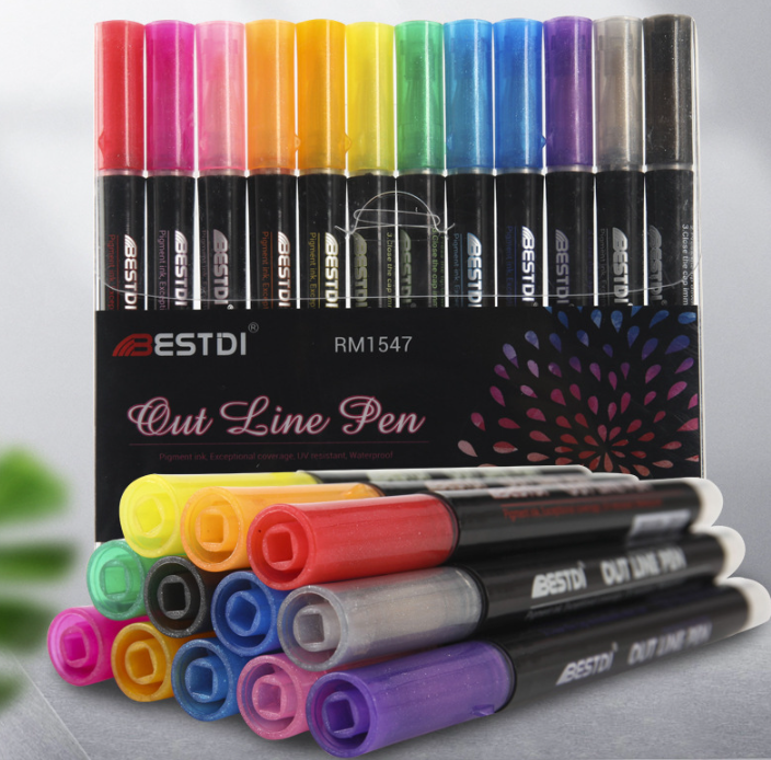 Double Line Outline Pen Set Fluorescent Pen Dual Color DIY Handnet Press Shiny Fluorescent Pen - Image 8