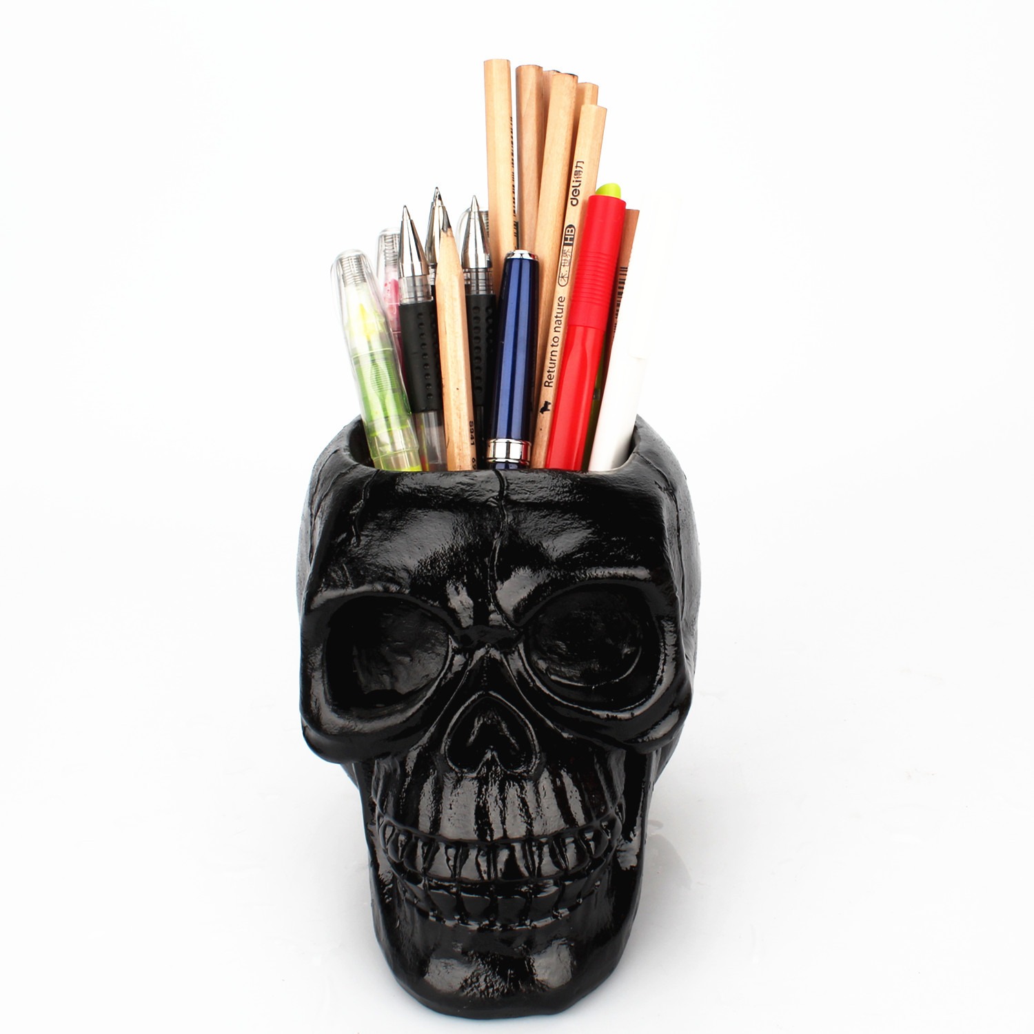 Black Skull Storage Pen Holder for Human Skull Makeup Pen - Image 3